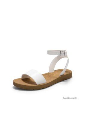 Ankle Strap Flat Sandals Single-Band Open-Toe Adjustable Slingback Strap PU